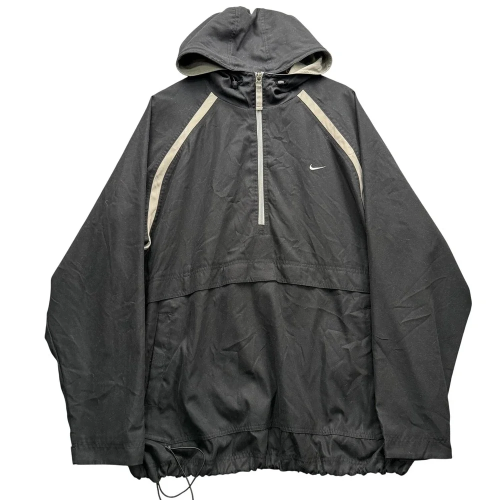 Nike Anorak Jacket Men's Size XXL Black Beige Pullover‎ Hooded Windbreaker Coat